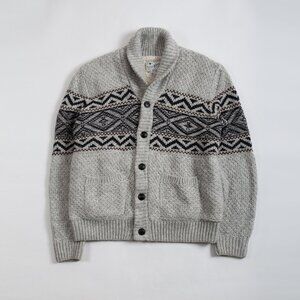 Lucky Brand Men's Wool Blend Shawl Collar Cardigan Sherpa Lined Fair Isle Aztec